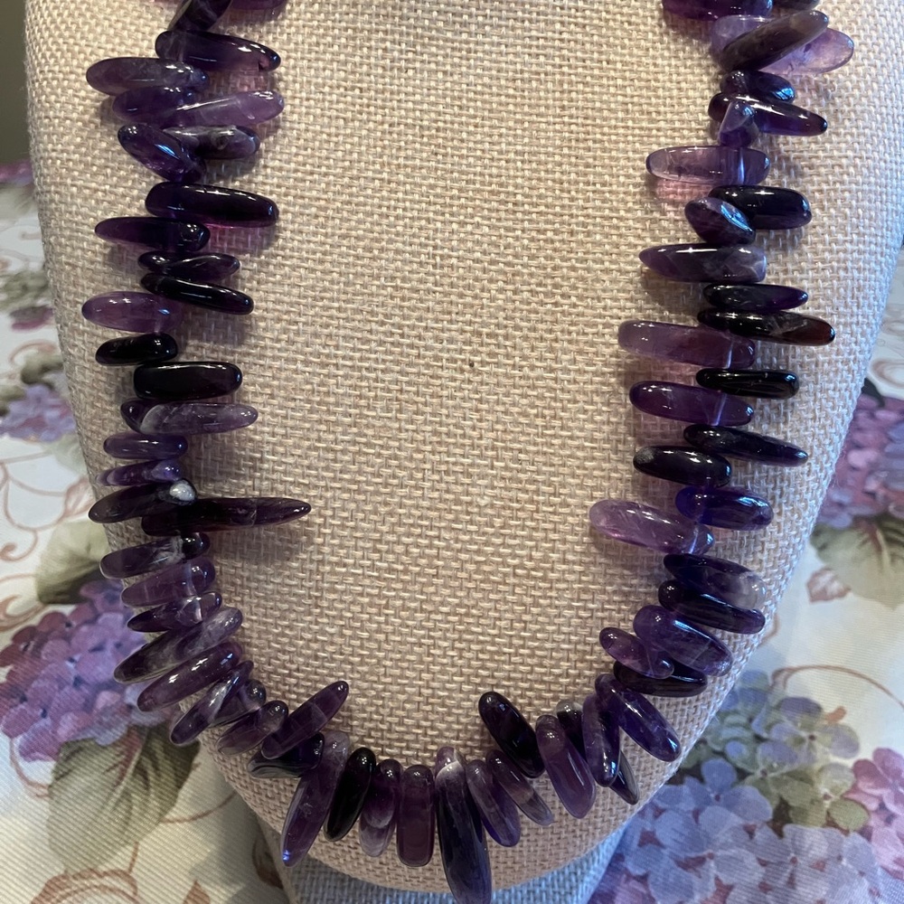 AMETHYST SMOOTH OVAL STONE NECKLACE 21 1/2” - Picture 11 of 13